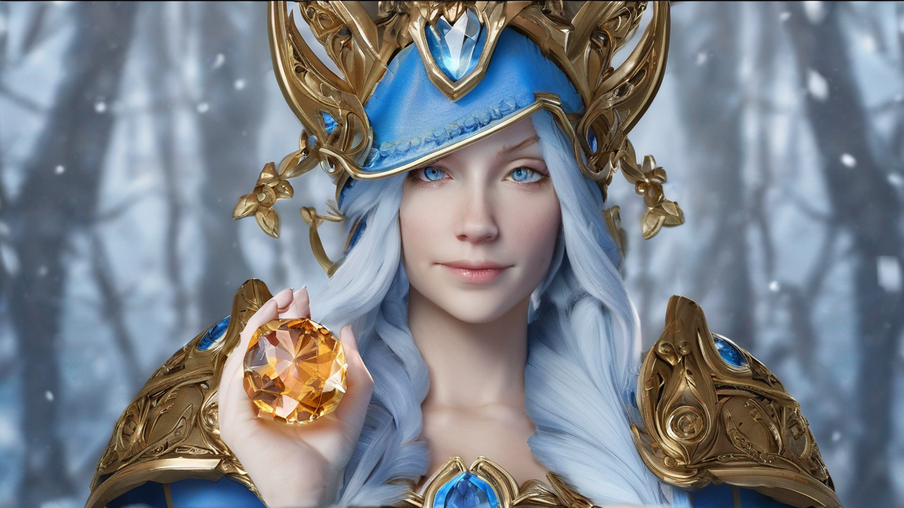 Crystal Maiden - elegancka czarodziejka lodu z błękitną szatą i magicznym kosturem, otoczona lodowymi kryształami