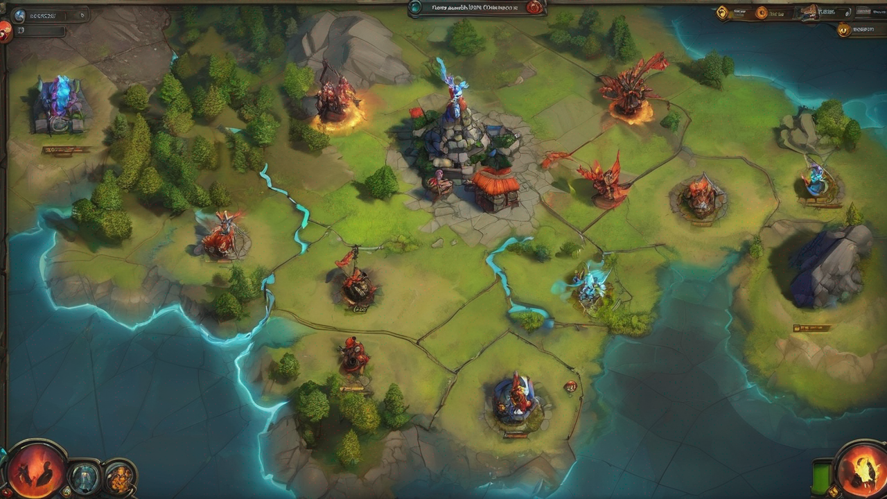 Drużyna graczy Dota 2 podczas planowania strategii z mapą taktyczną i symbolami bohaterów