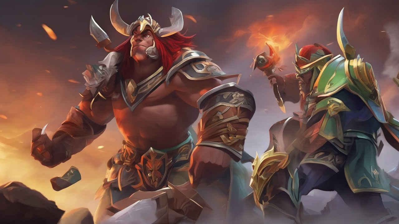 Epicka scena z gry Dota 2 pokazująca starcie bohaterów na polu bitwy z dramatycznym oświetleniem