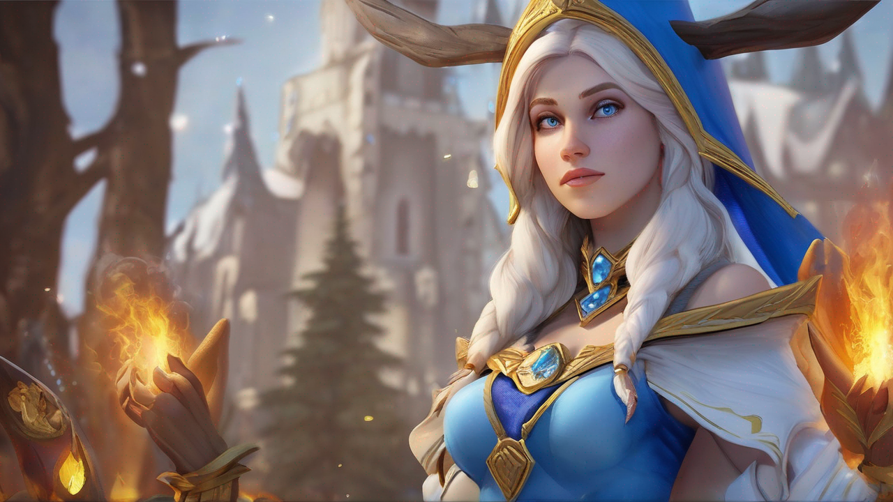 Ikona bohaterki Crystal Maiden z jasnymi włosami i lodowym elementem