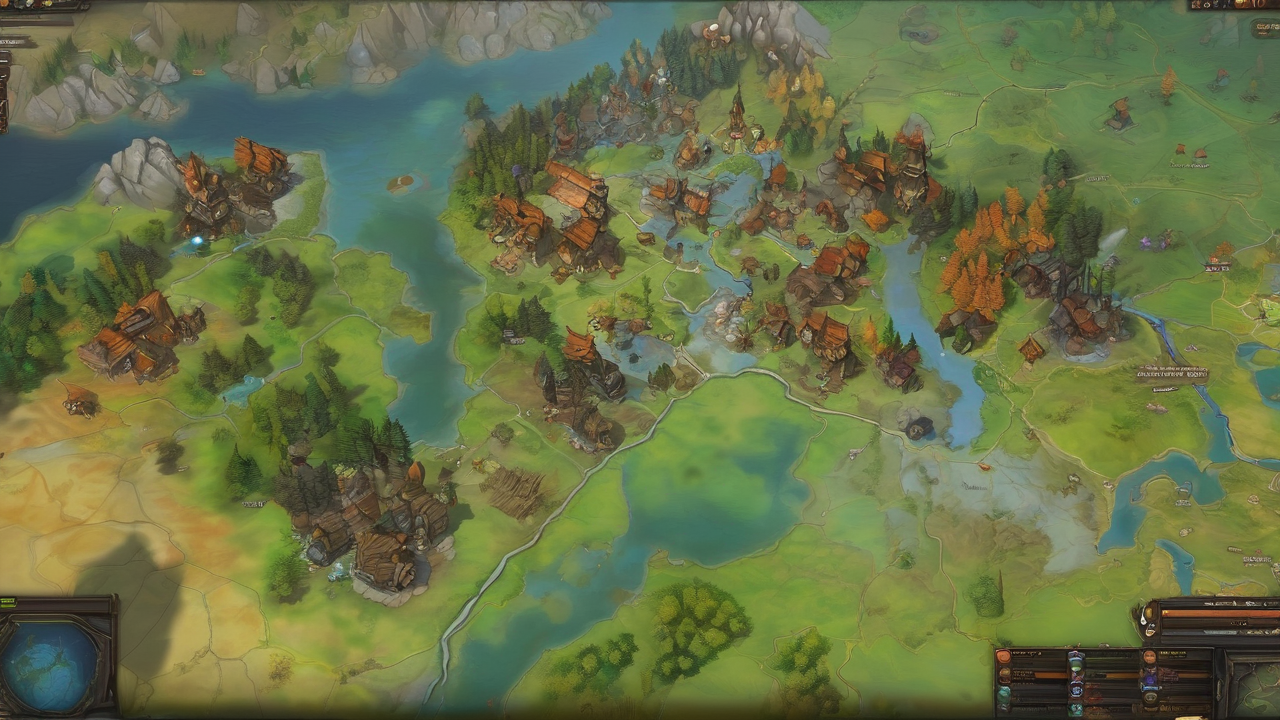 Strategiczny widok mapy Dota 2 z zaznaczonymi ścieżkami, wieżami i obiektami neutralnymi w ciemnej, mistycznej palecie kolorów